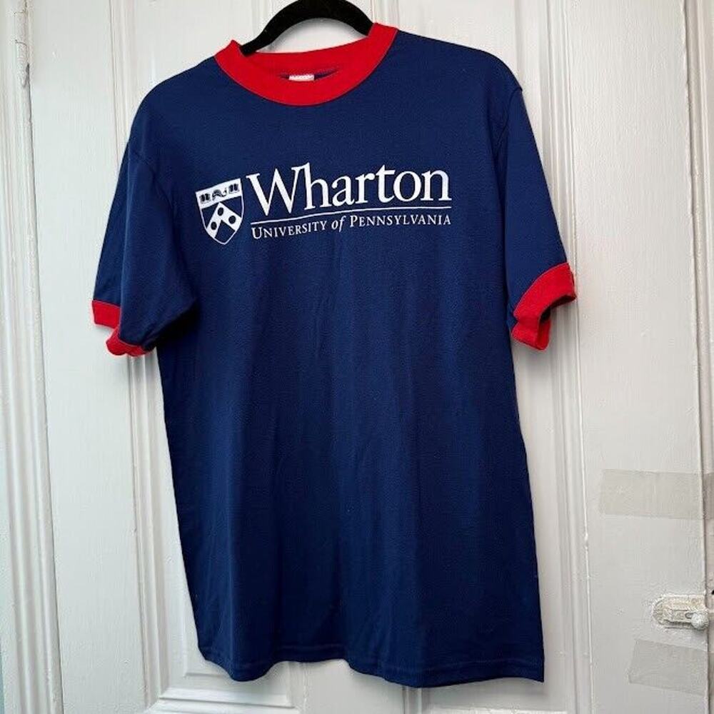 UPenn Wharton Shirt Womens Medium Blue Red Short Sleeve Crew Neck Top
